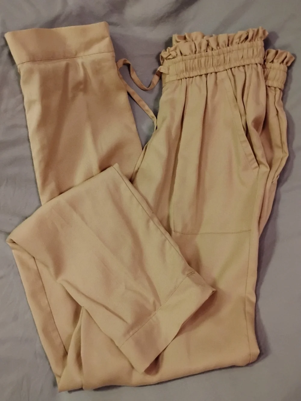 Garnet Hill Paperbag Adjustable Waist Tan Beige Lightweight Pants. Size M - Picture 9 of 14